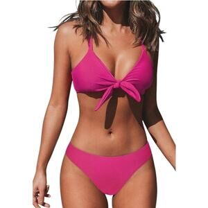Cupshe Tie Front Criss Cross Bikini Women’s Size Medium Hot Pink New